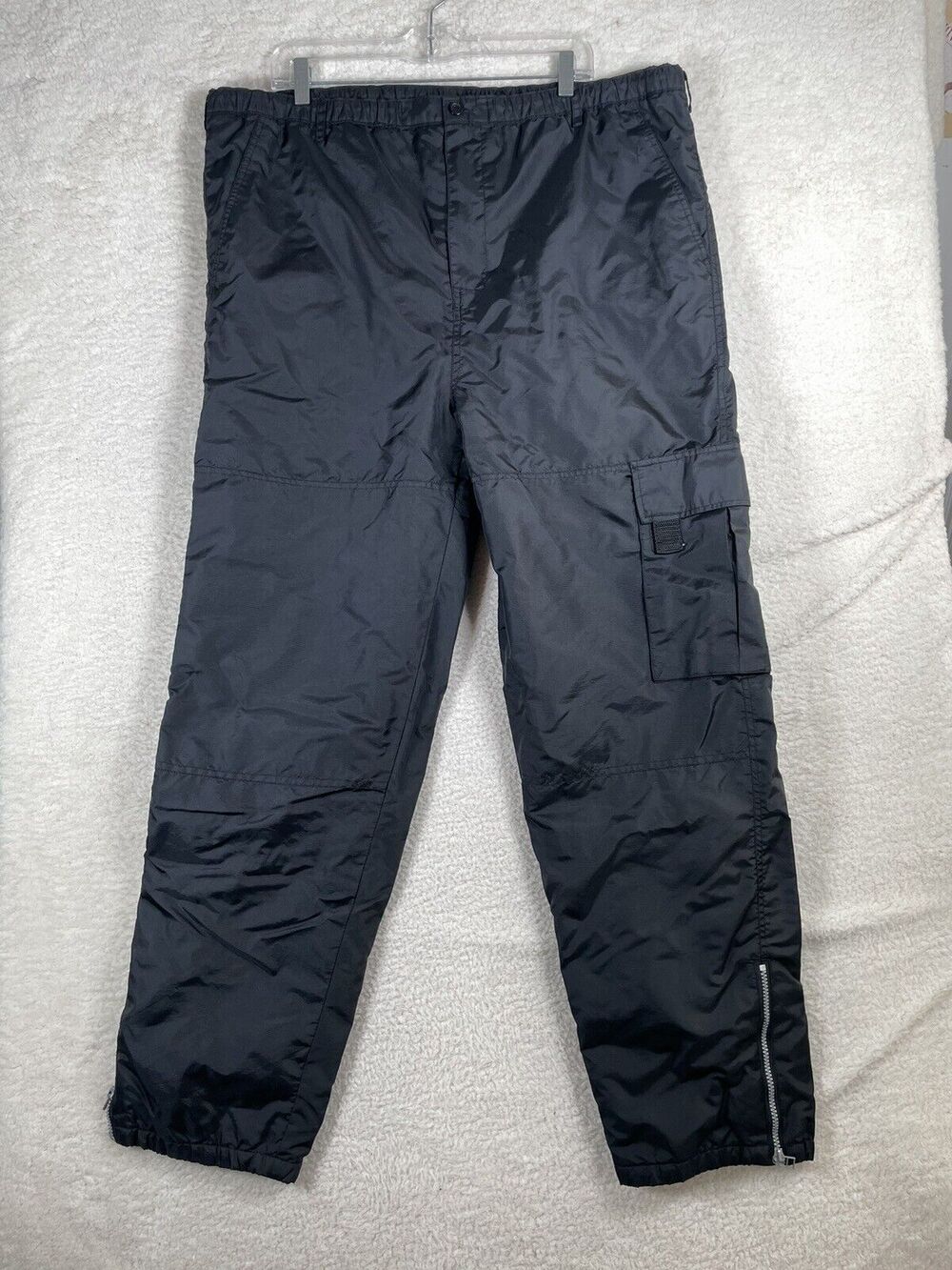 Vintage Utility Brand Snow Pants Mens Large Nylon Ankle Zip Black Drawstring